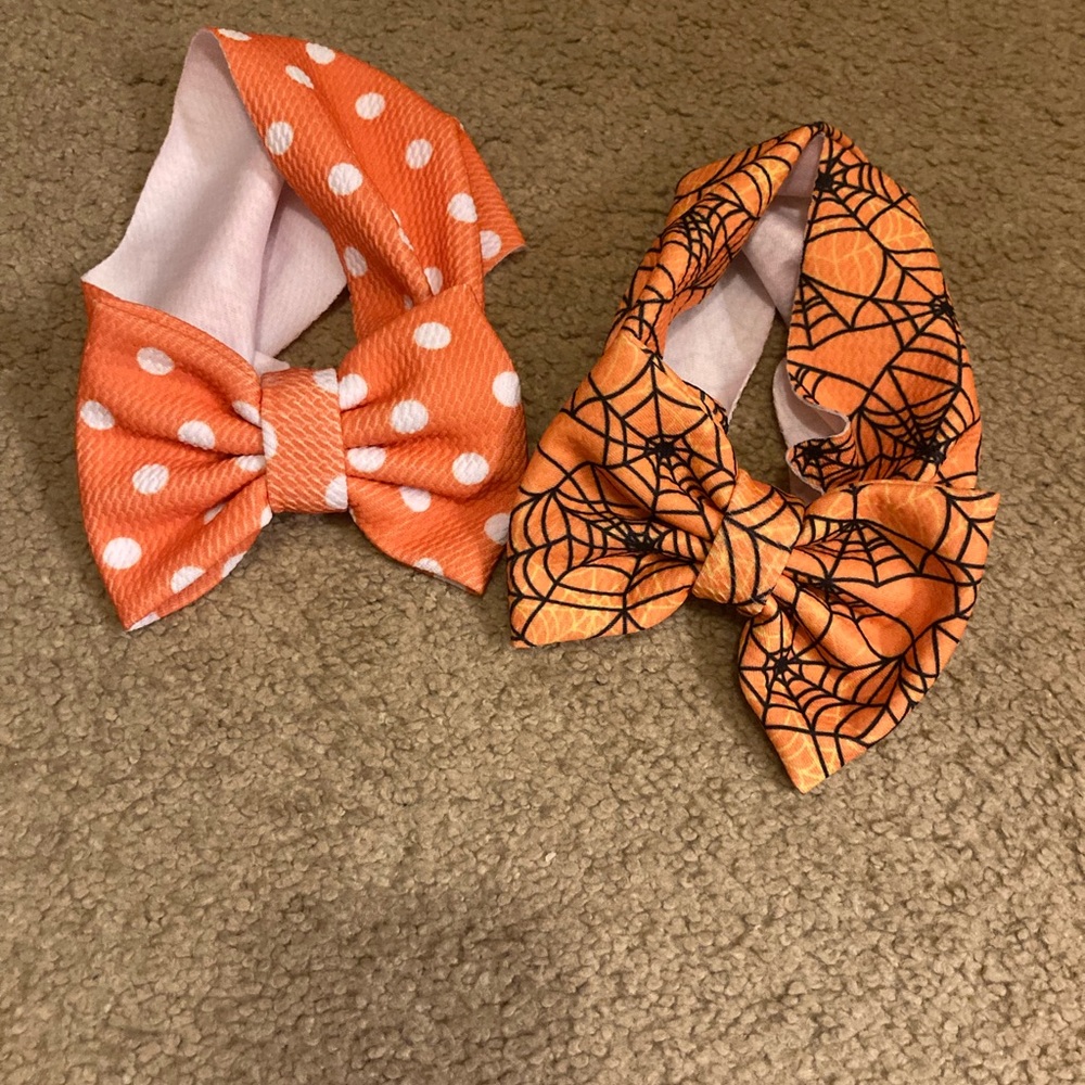 Orange Polka Dot and Spider Web Baby Headbands
